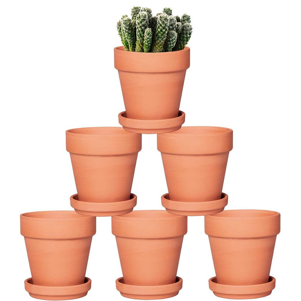 vensovo Terra Cotta Pots with Saucer - 6 Pack 5 Inch Clay Pot Ceramic Pottery Planter Cactus Flower Pots Succulent Pot Drainage Hole, Great for Plants, Crafts and Wedding Favor