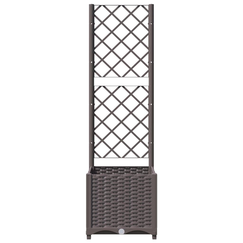 Favemtsl Square Raised Garden Bed with Trellis, 15.7x15.7x53.5 in Brown Polypropylene Planter Box, Modern Vertical Patio Outdoor Planter for Climbing Plants and Flowers