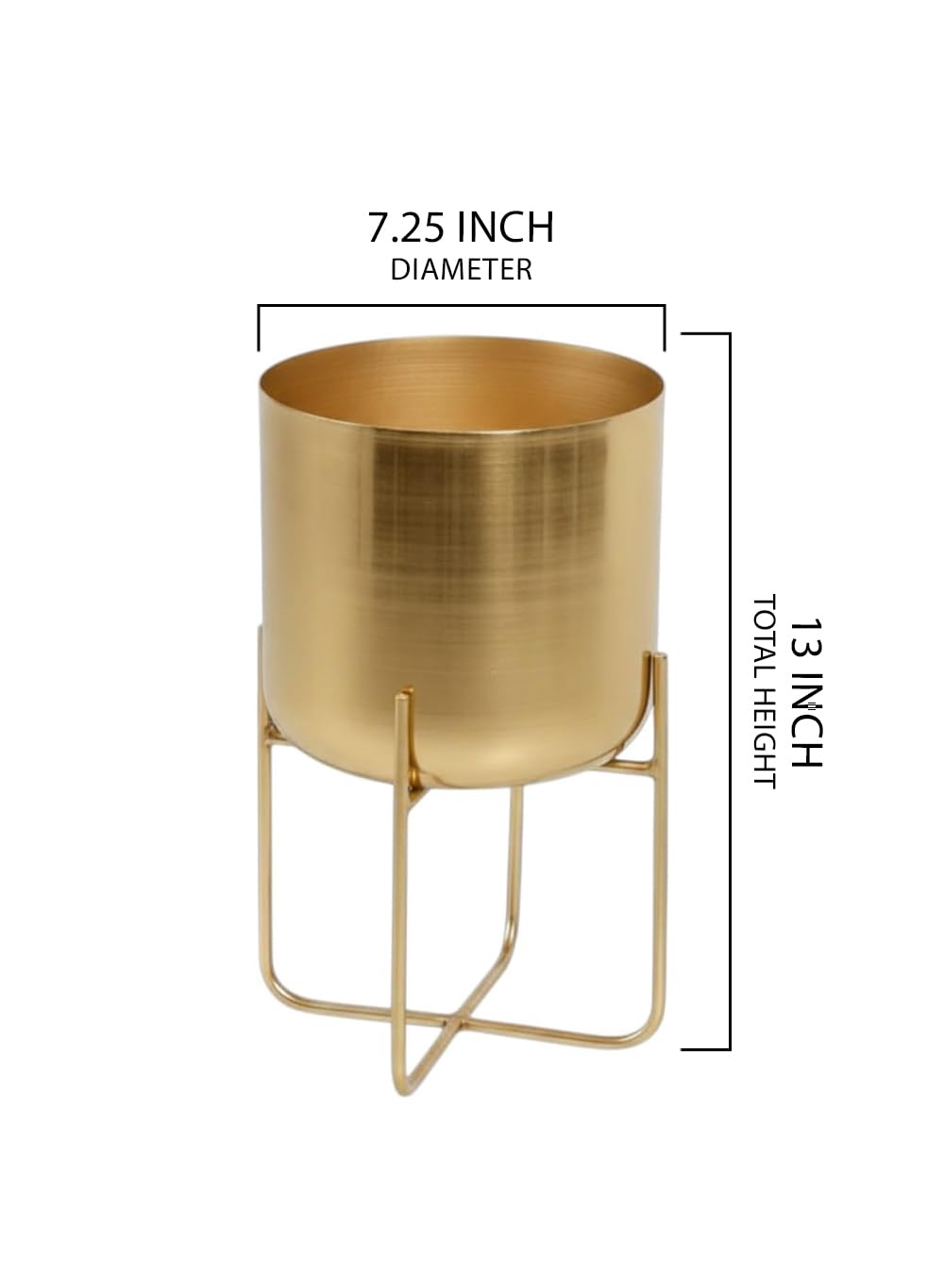 Serene Spaces Living (Set of 4 Short Gold Planter with Detachable Metal Stand, Decorative Indoor Planter Pot, Flower Pots Stand for Living Room, Kitchen, Office, Measures 13" Tall and 7.25" Diameter
