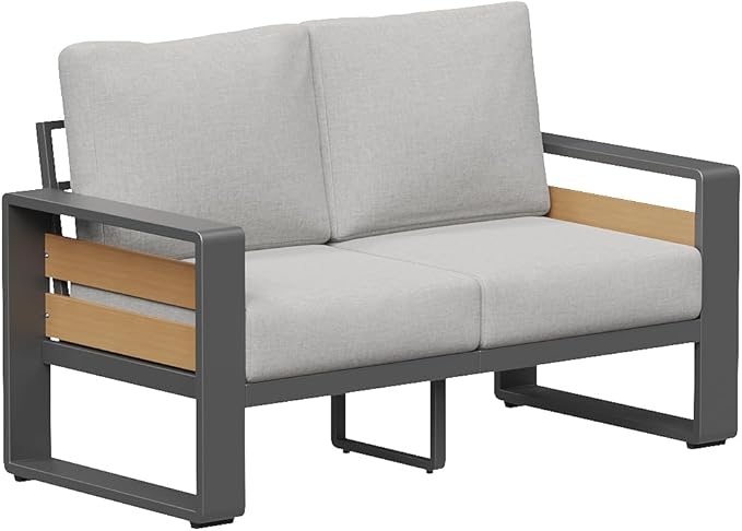 Aoxun Aluminum Outdoor Patio Furniture Set, 2 Seats Metal Sectional Patio