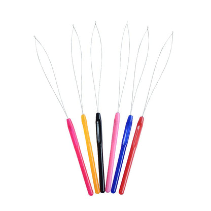 6 Pcs Plastic Hair Extension Loop Needle Threader Pulling Hook Tool Micro Nano Bead Device Tool for Hair Extensions and Feather Extensions (Multicolored)