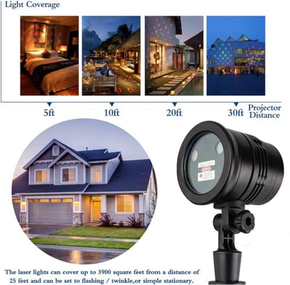 Christmas Projector Lights Outdoor Holiday Laser Lights Landscape Spotlight Red and Green Star Shower with 360 Accessibility Wireless Remote Christmas Decor for Xmas Party Outdoor Garden Patio Wall