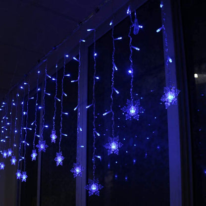 MBVBN LED Curtain Lights,19ft/6M 96 LED Snowflake Curtain String Lights Plug-in Window Curtain Lights with 8 Modes Decoration for Christmas, Wedding, Party,Wall, Home Decorations (Blue)