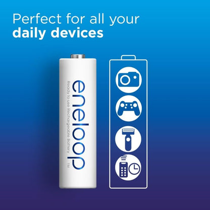 eneloop, AA/Mignon, Rechargeable Battery, Pack of 8, Capacity of 2000 mAh, Ready-to-Use Ni-MH Batteries, 2000 Recharge Cycles, Plastic Free Packaging, Standard, White