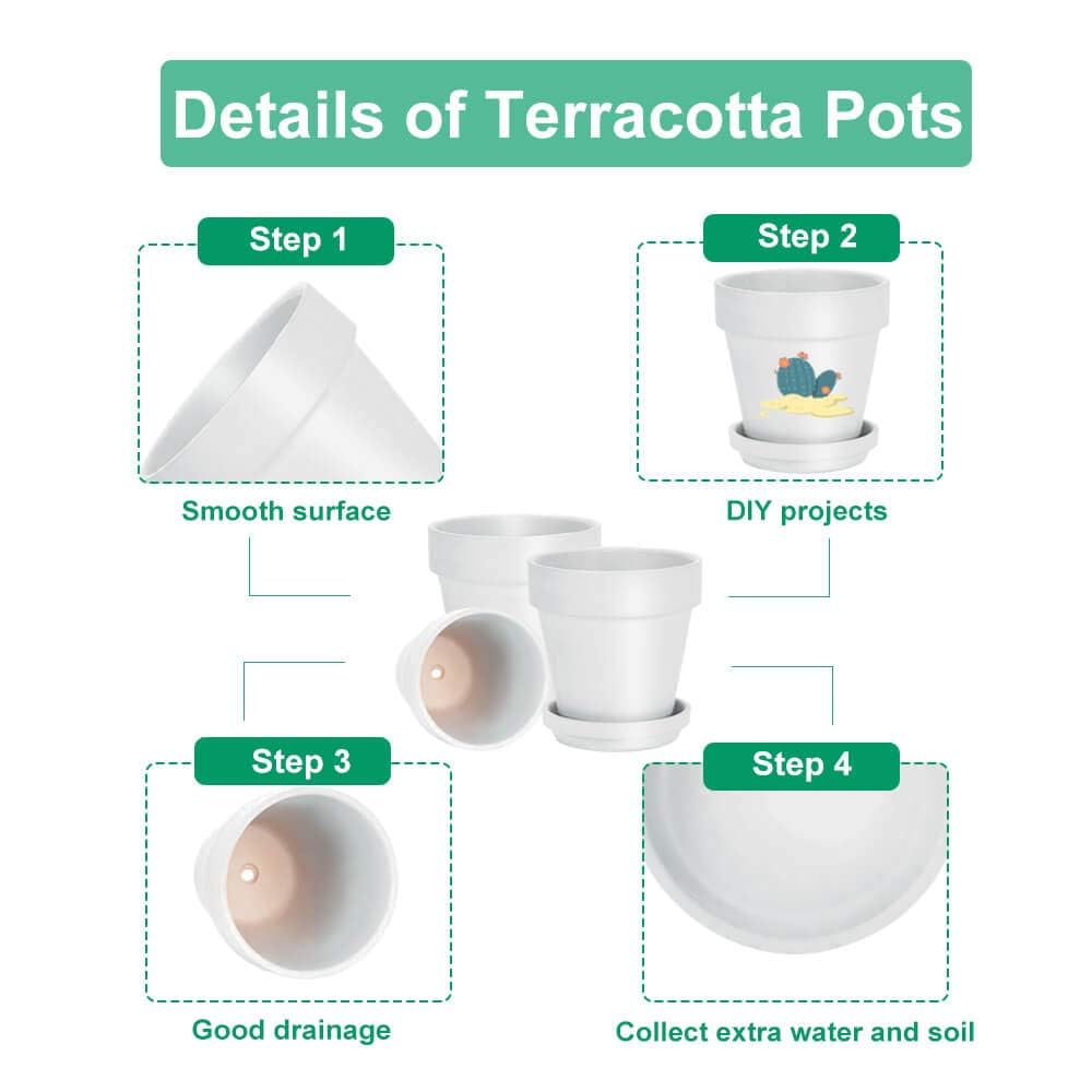 vensovo 6 Inch White Terracotta & Clay Pots for Plant with Saucer - 4 Pack Medium Terra Cotta Planter with Drainage Hole, Flowerpot for Indoor Outdoor Plants, Crafts, Wedding Favor