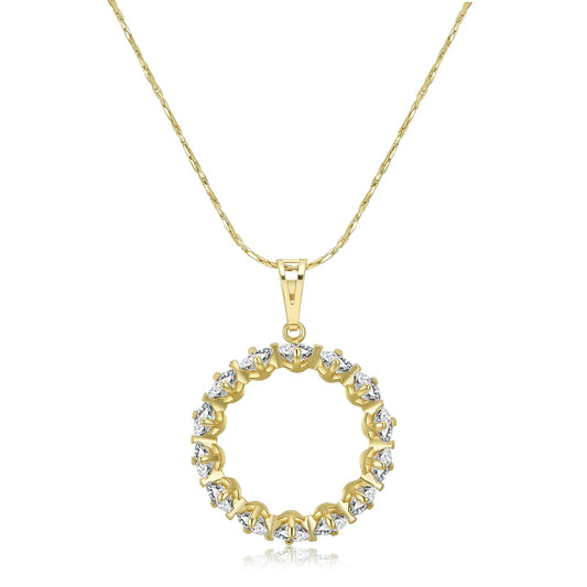 NUZON 18K Gold Plated Copper Circle Necklace for Women Cubic Zirconia Halo Open Eternity Circle Pendant Necklace Anniversary Jewelry for Her 16.5’’