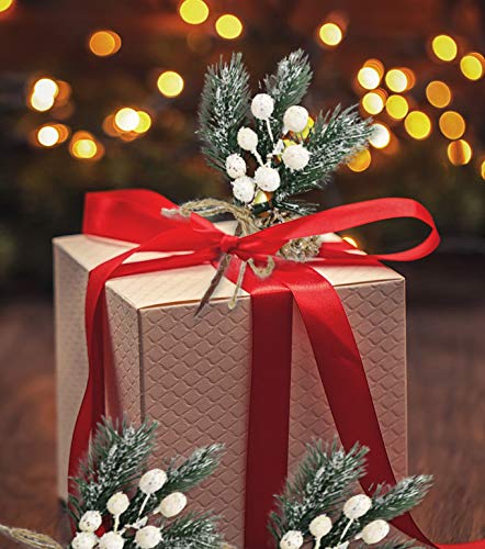 MEMOVAN Artificial Christmas Picks 8 Pack, White Christmas Berries Stems Pine Branches Cones Holly Spray/Winter Holiday Floral Pick for Xmas Decor Wreath, Garland, Crafts, Xmas Tree, Gift Wrap