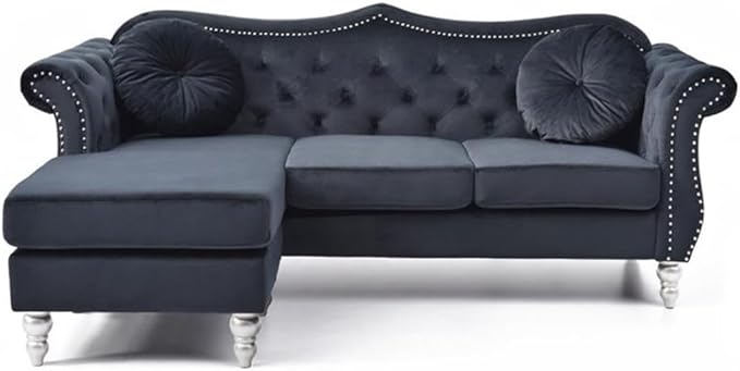 Glory Furniture Hollywood Velvet Sofa Chaise in Black