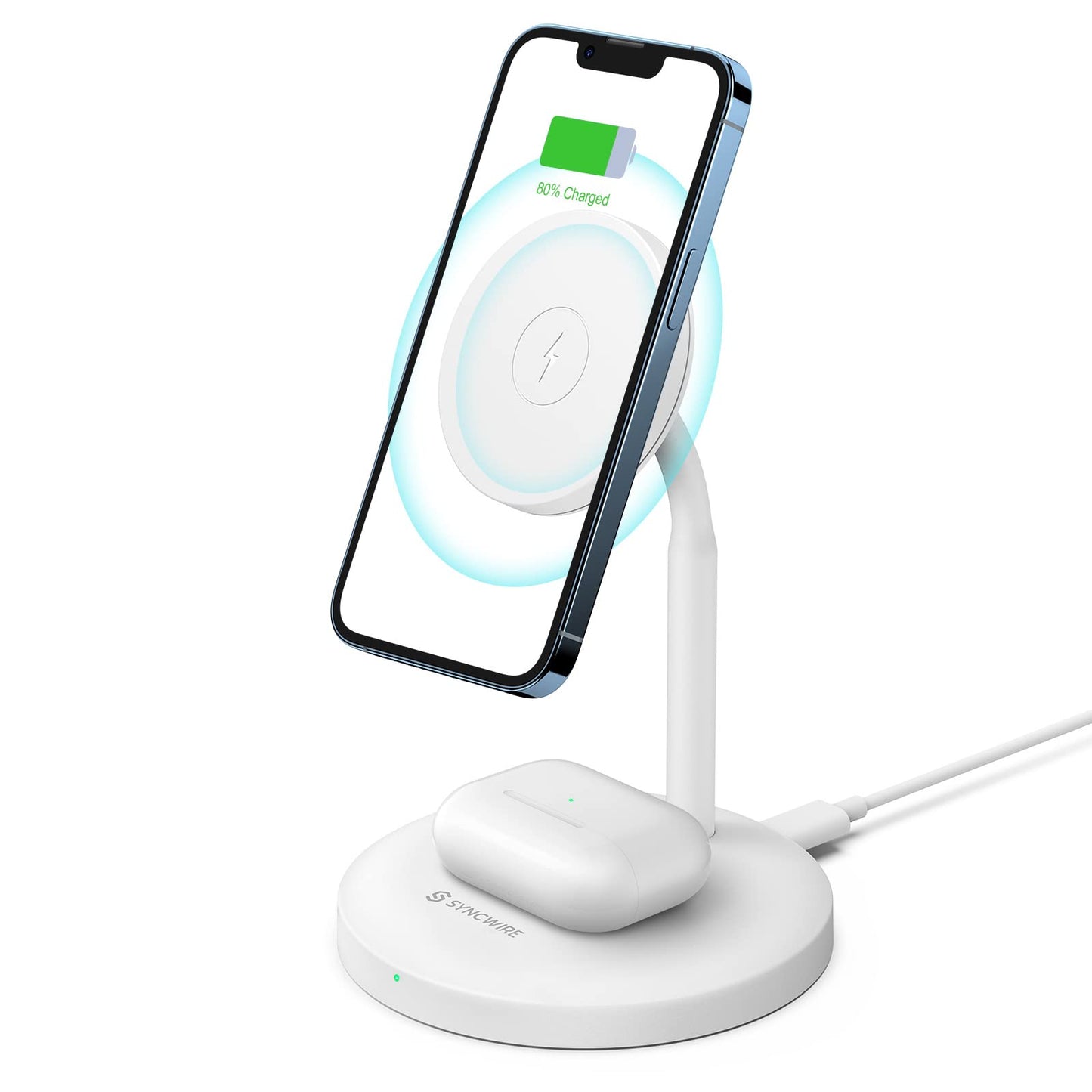 Syncwire Wireless Charging Stand - 2 in 1 Free Rotation Magnetic Charger Station for MagSafe Compatible with iPhone 16, 15, 14, 13, 12 Pro Max, Pro, Mini, Plus, AirPods