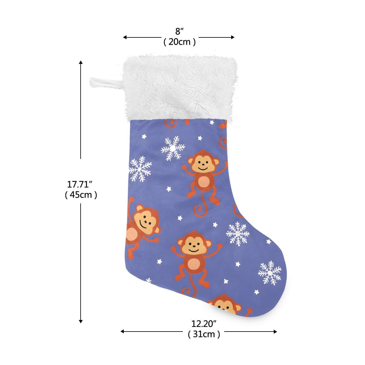 Christmas Stockings, 18 inches Burlap with Plush Faux Fur Cuff Stockings Symbol of A Monkey Family Holiday Xmas Party Decorations