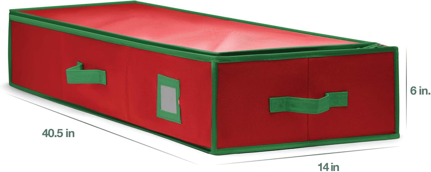 Premium Wrapping Paper Organizer Storage | Gift Wrap Holder With Extra Pockets for Christmas Decorations, Reinforced Handles, Heavy Duty, Ultra-Durable, Tear-Proof Fabric - Fits Up to 27 Rolls (Red)