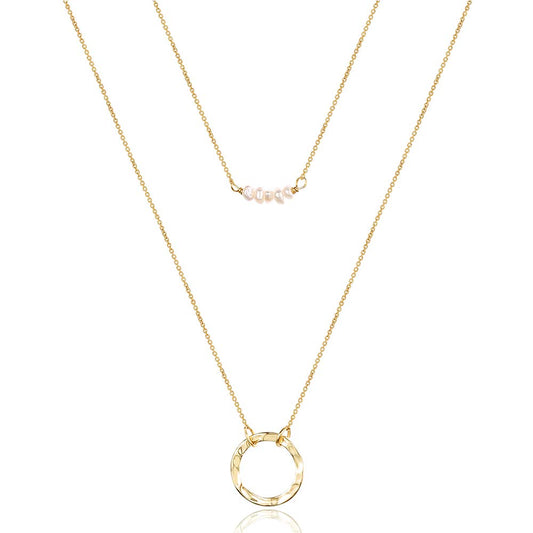 Dainty Layering Simulated Pearls Necklace Circle Necklace Simple Delicate Handmade Y Pendant Necklaces for Women