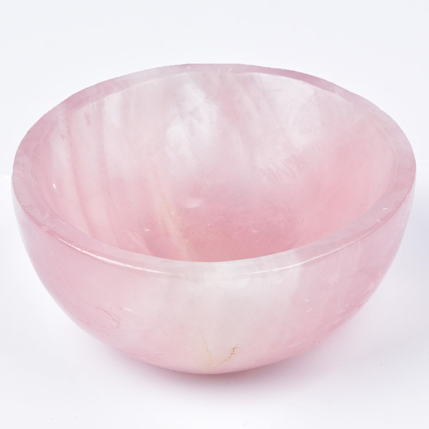 MOGEMT Large Rose Quartz Crystal Bowl Hand-Carved Round Pink Crystals Gemstone Bowl Reiki Healing Home Decoration Gift 4-4.5"