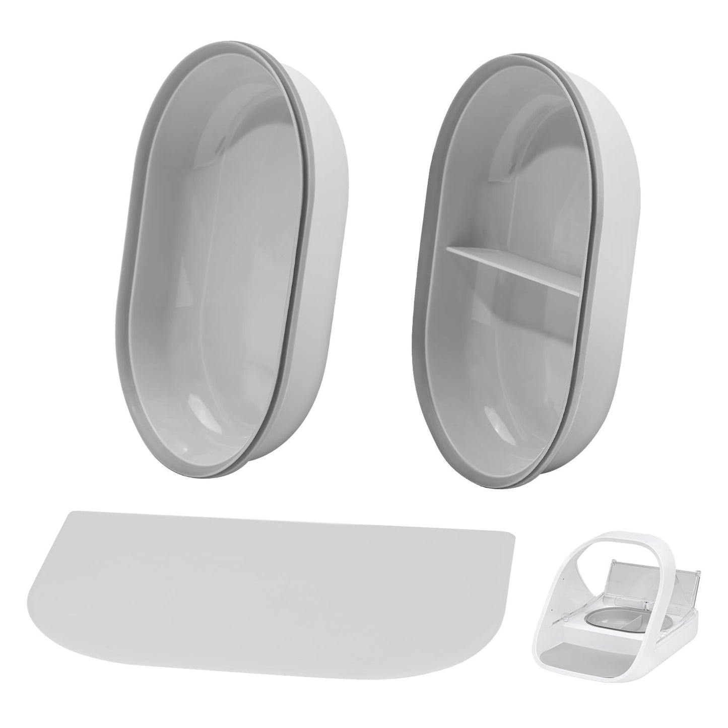 YOIHABV Replacement Mat & Bowl Set for Automatic Microchip Pet Feeder & Connect, 1 Split, 1 Flat Bowl and 1 Mat, Keep Food Fresh, Protect Cat Feeder, Easy to Clean(Grey)