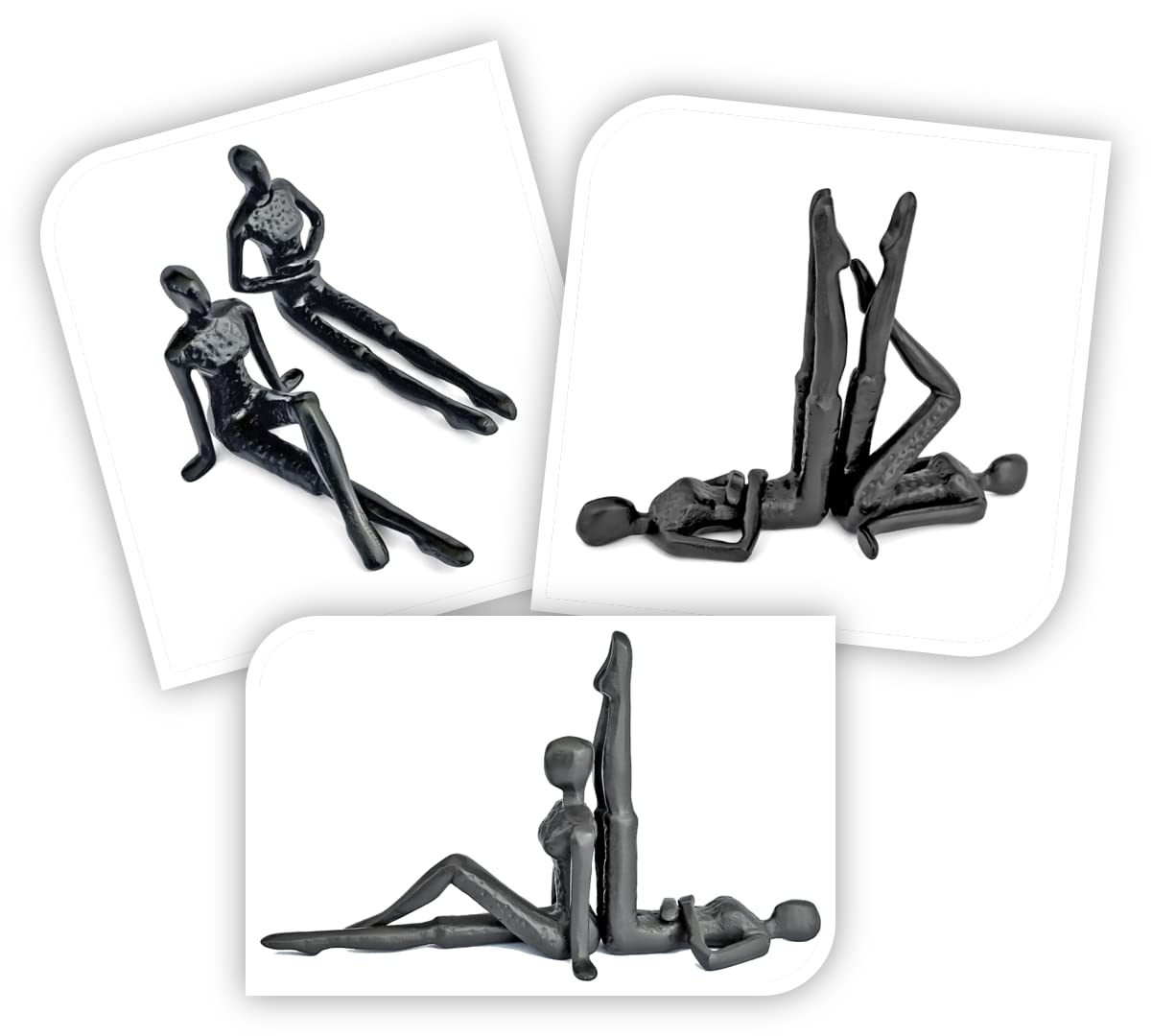 Ambipolar Yoga-Style Black Decorative Bookends, Cast Iron Book Stand to Hold Books Heavy Duty, Book Stoppers for Home Decor, Office Desk, Living Room Decor