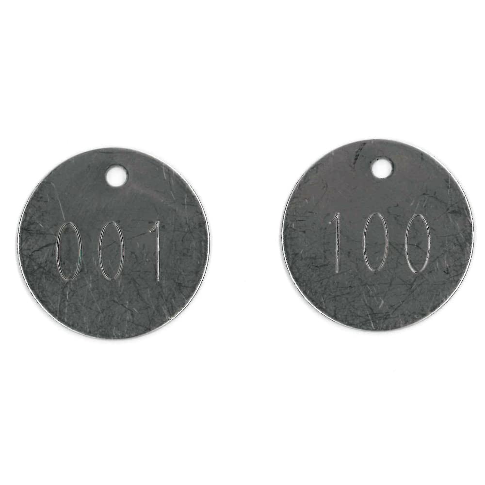 Stainless Steel Tags, Numbered 001-100, 1.25" Round