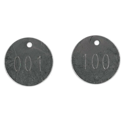 Stainless Steel Tags, Numbered 001-100, 1.25" Round