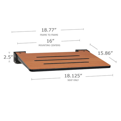 Seachrome 18 inch Silhouette Slimline Folding Wall Mount Shower Bench Seat, Teak Seat with Matte Black Frame