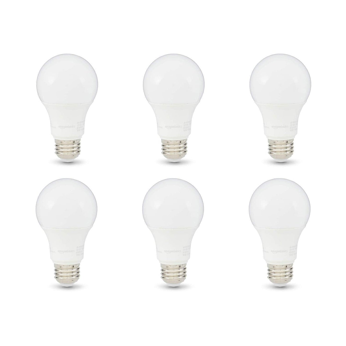 Amazon Basics A19 LED Light Bulbs, 60 Watt Equivalent, Energy Efficient 9W, E26 Standard Base, Soft White 2700K, Dimmable, 10,000 Hour Lifetime , 6-Pack