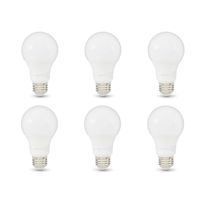 Amazon Basics A19 LED Light Bulbs, 60 Watt Equivalent, Energy Efficient 9W, E26 Standard Base, Soft White 2700K, Dimmable, 10,000 Hour Lifetime , 6-Pack