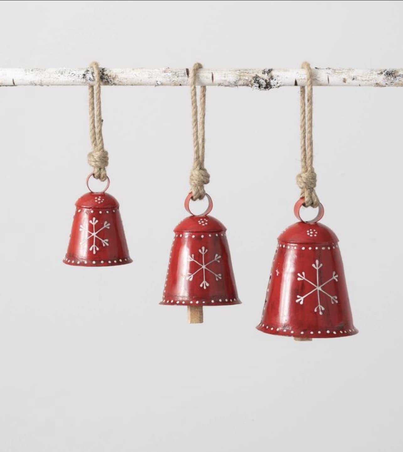 Christmas Bells Rustic Decor Christmas Big Ornaments Handcrafted Hanging Bell Home Decor Bells Set of 3 (Red)