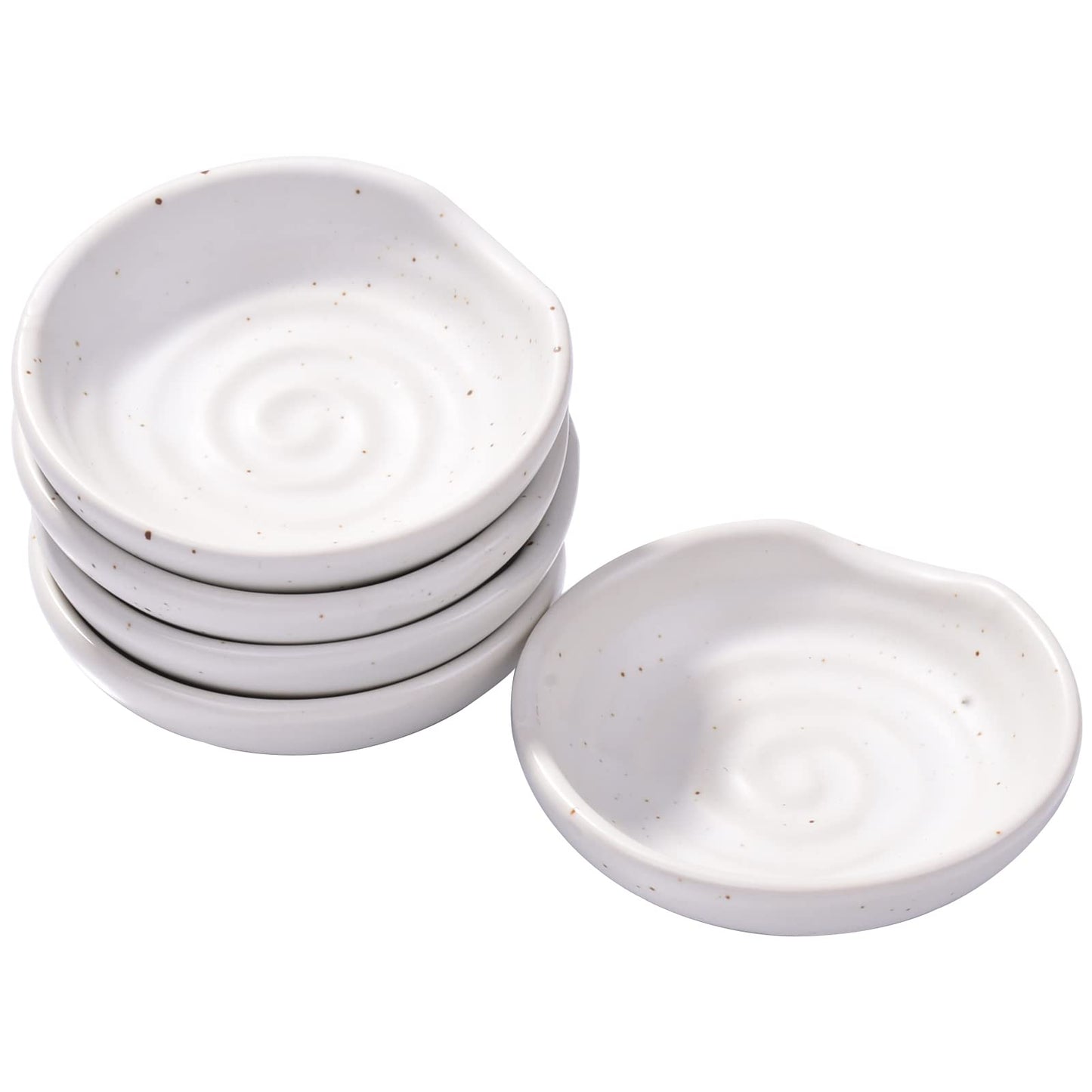 Swlthwen 3.1 Inch Porcelain Side Dish Bowl Seasoning Dishes Soy Sauce Dishes Dipping Sauce Bowls-Set of 5,Soy Sauce Dish with Mouth(White)