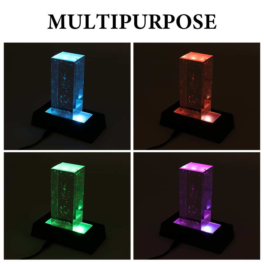 2 Pack LED Light Stand Base, 7 Color Rectangle Display Pedestal Lighted Box