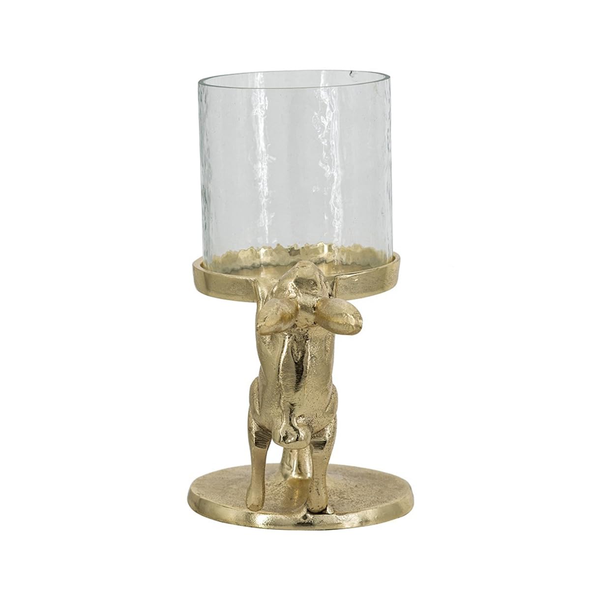 Gold Rabbit Pillar Candle Holder with Glass Hurricane Shade, Decorative Animal Tabletop Candleholder for 2.5” Pillar Candles, Elegant Spring Easter Home Décor & Centerpiece Gift