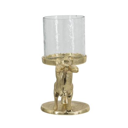 Gold Rabbit Pillar Candle Holder with Glass Hurricane Shade, Decorative Animal Tabletop Candleholder for 2.5” Pillar Candles, Elegant Spring Easter Home Décor & Centerpiece Gift
