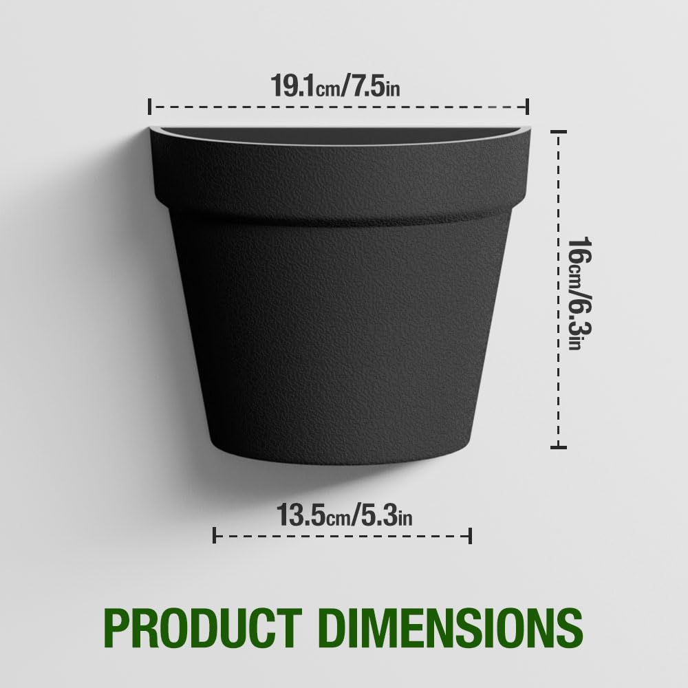Asnext 2 Pack Plastic Wall Planter for Indoor Plants, 7.5 Inch Hanging Wall Planter Pots, Wall Mounted Succulent Planters (Black)