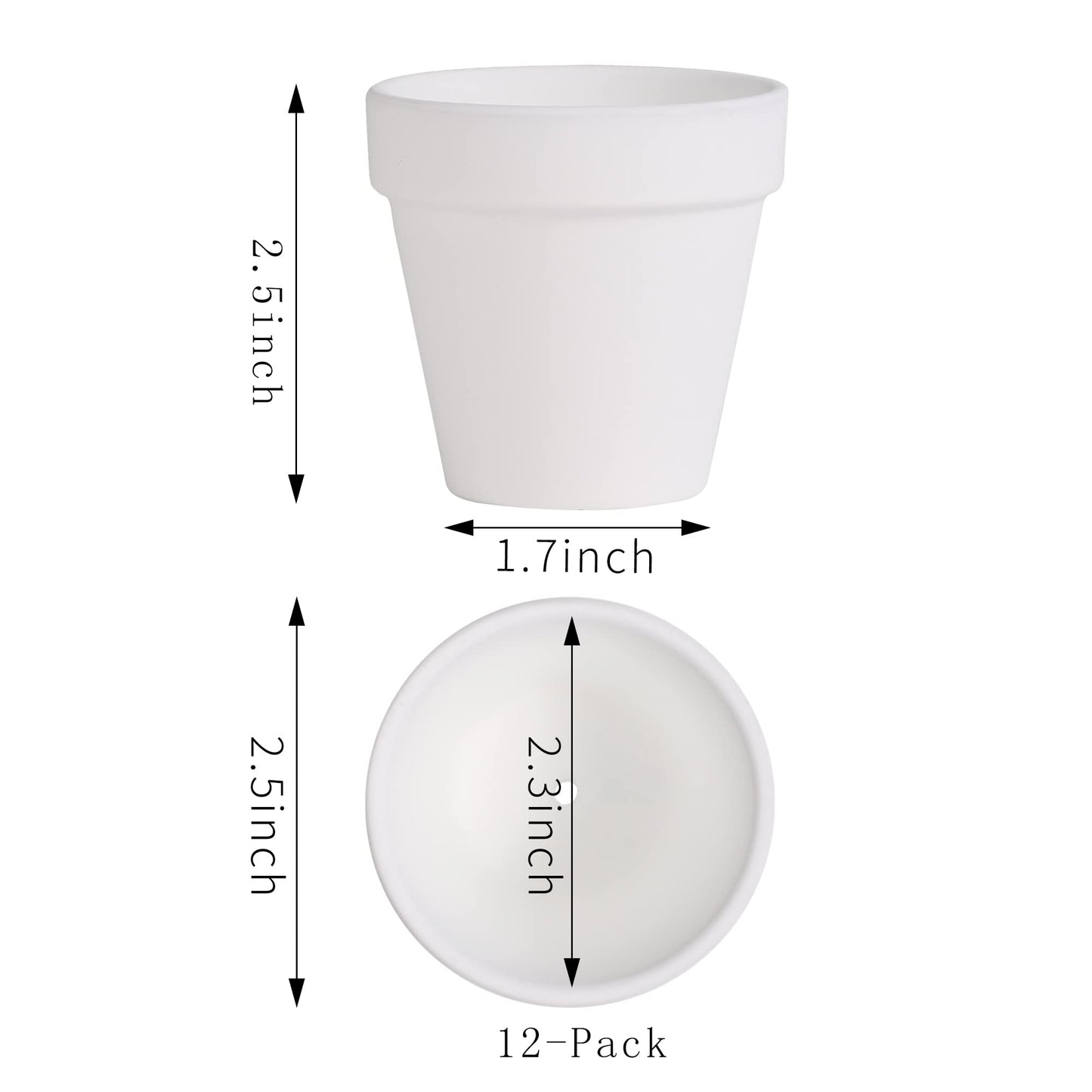 Yishang 2.5 inch White Terracotta Pots with Drainage Holes,Small Mini Clay Ceramic Pottery Planter,Cactus Flower Terra Cotta Pots,Succulents Nursery Pots for Indoor/Outdoor Plants,Crafts-12 Pack