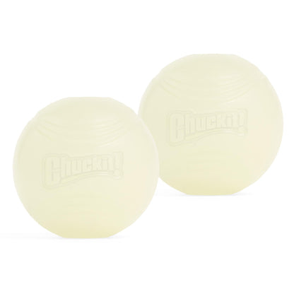 Chuckit! Ball Glow In the Dark Dog Toy, Durable Rubber Dog Balls, Launcher Thrower Compatible Interactive Toys for Dogs for Boredom, Medium, Pack of 2
