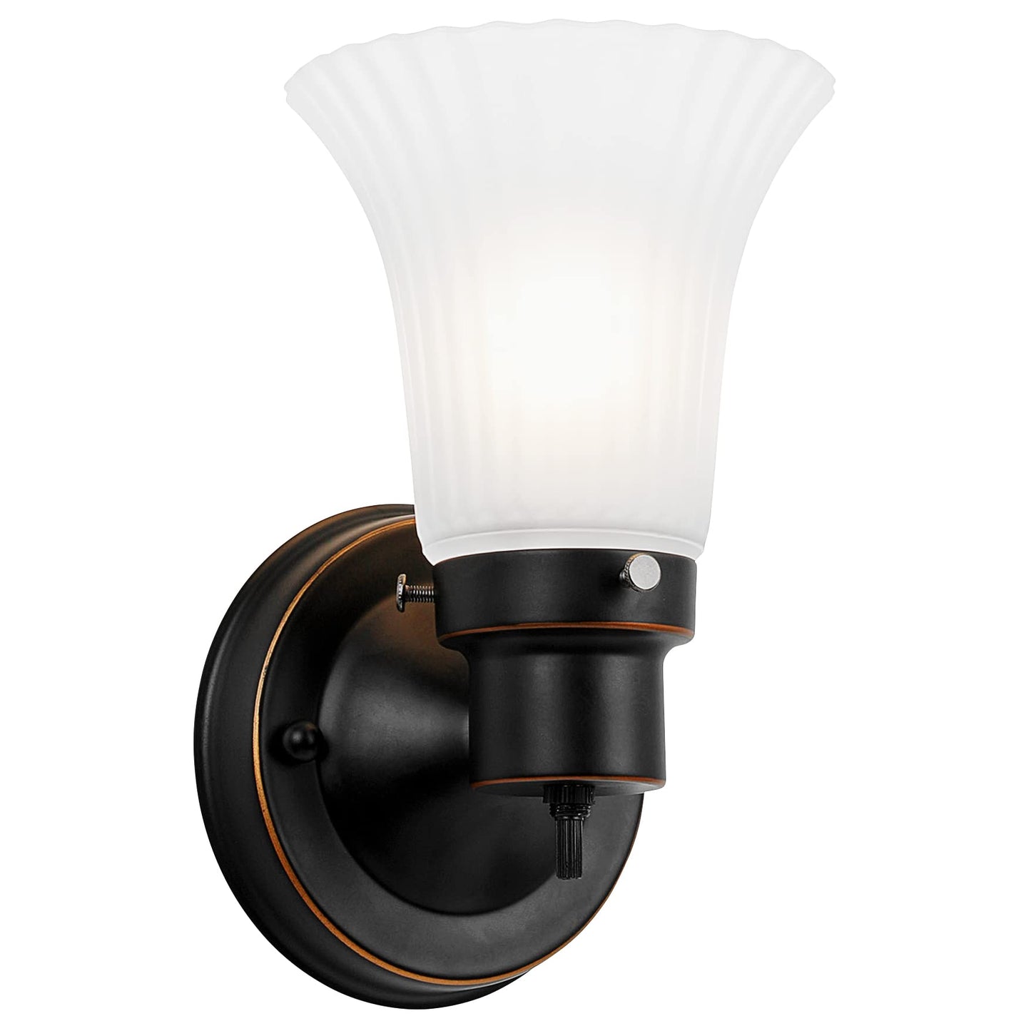 Design House Village Traditional 1-Light Indoor Dimmable Wall Sconce, Frosted Flute Glass, Twist On/Off Switch, Bathroom Bedroom Hallway, Oil-Rubbed Bronze, 8.25 in H x 5.1 in W, Uses 60W Bulb, 505115