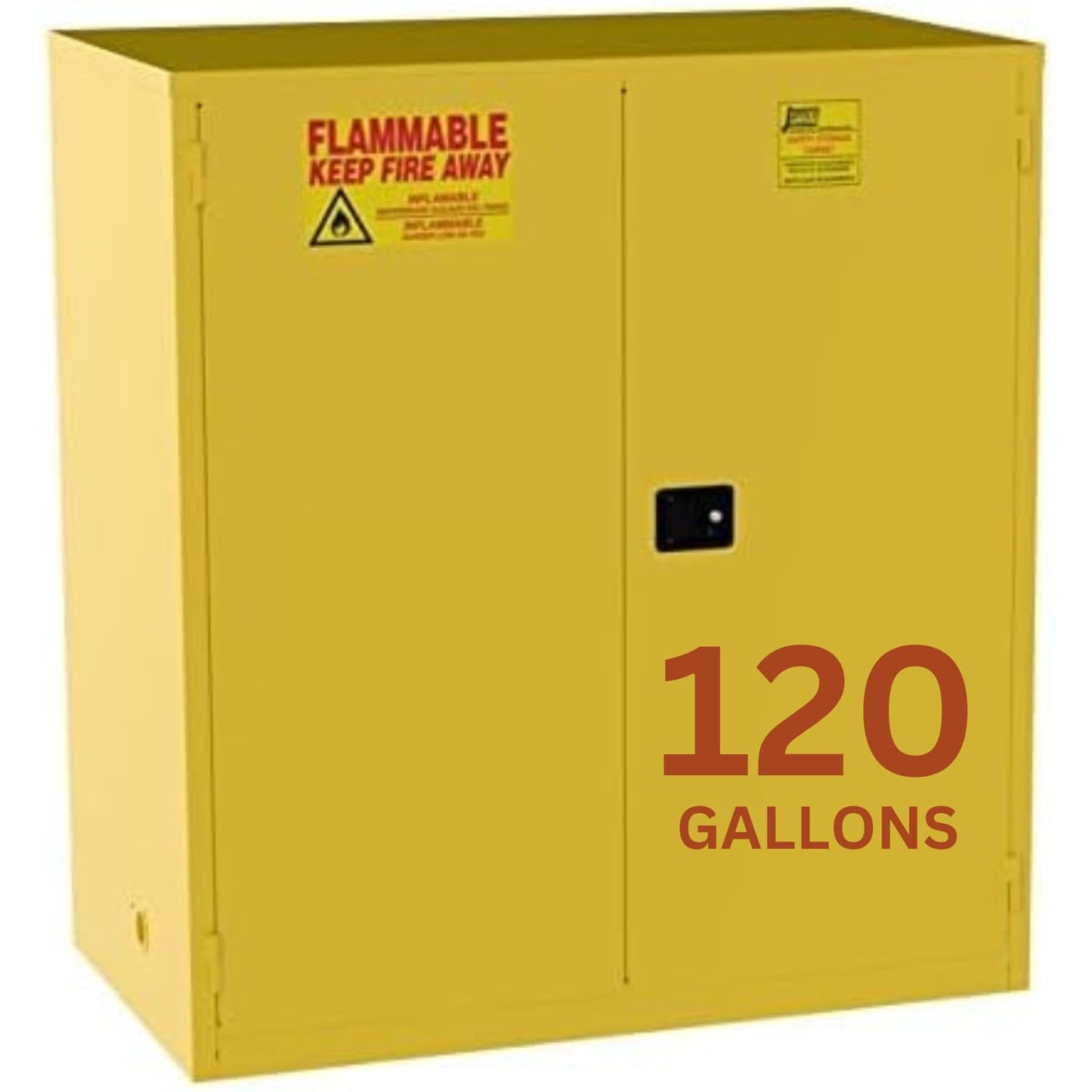 Jamco 120 Gallon Flammable Safety Cabinet, Steel Flammable Storage Cabinet with Lockable Manual Closing Doors, Non Forkliftable, 59" x 34" x 65", Yellow