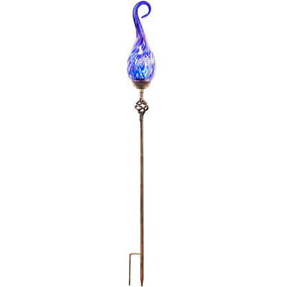 Naboher Garden Solar Lights Outdoor, Decorative LED Pearlized Glass Spiral Garden Stake with Finial, Hand Blown Glass and Metal Outdoor Decoration, 3 x 36 Inch (Dark Blue)