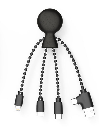 Xoopar Multi USB Cable 4 in 1 - Universal Charger Made from Recycled Plastic - USB, USB-C, Lighting, Micro USB Ports - Compatible with All Smartphones Mr Bio White Octopus