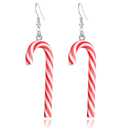 Christmas Earrings for Women Cute Gingerbread Man Elf Fawn Charm Earrings Acrylic Fashion Christmas Tree Cat Dinosaur Funny Earrings Xmas Party Favors Decor Accessories (Red Candy Cane)