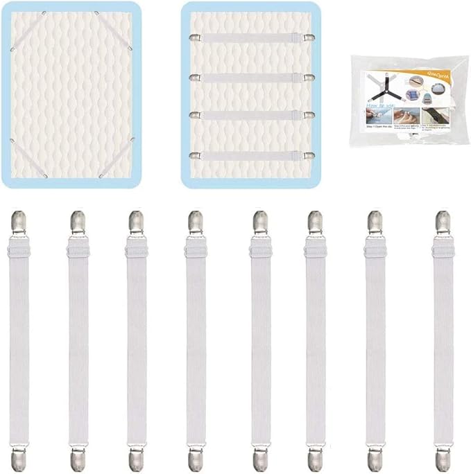 8Pcs Adjustable Bed Sheet Straps Clips, Elastic Mattress Sheet Fasteners Holder