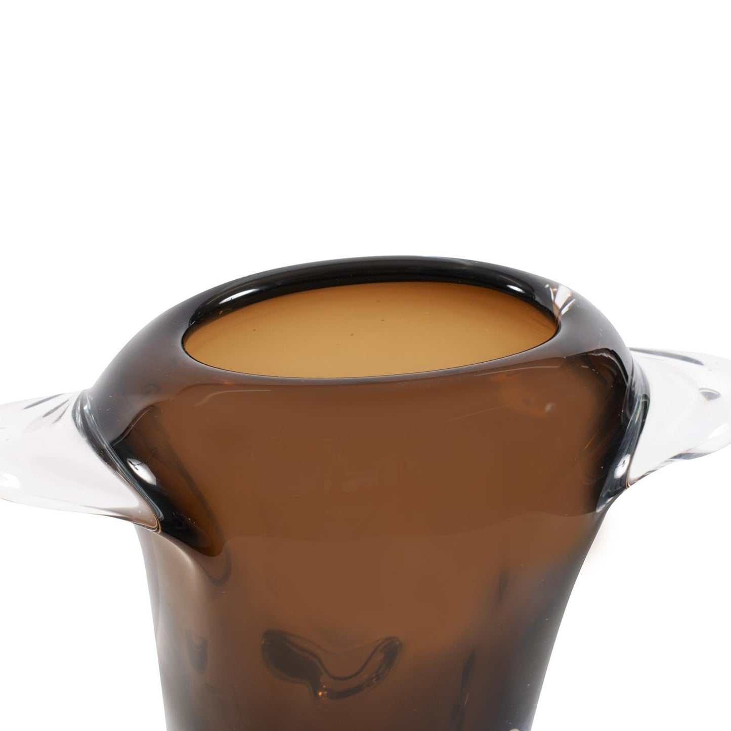 Howard Elliott Collection Smokey Umber Flared Edge Glass Vase Short, Handcrafted Amber Glass Vase with Sculpted Shape, Decorative Accent for Table, Shelf or Centerpiece, 9.875H x 12.25W x 5.875D