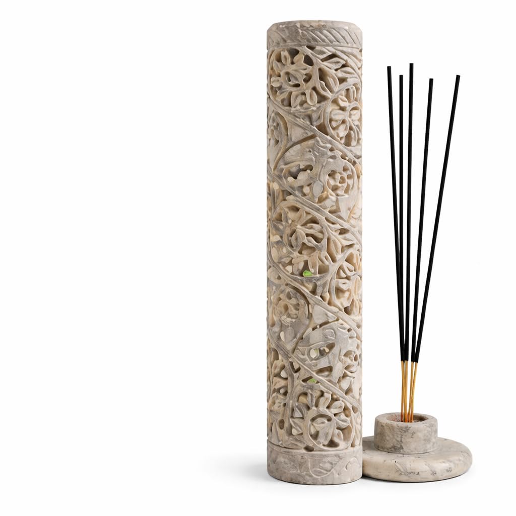 Carry Me Marble Soapstone Incense Stick Holder | Candle Burner | Tea Light Holder - Perfect Handmade Elephant Carving for Gifting. Decorative Home and Office Decor.(3 x 3 x 10.5 Inches)