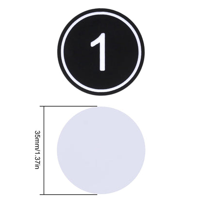 NumRealm 35mm ABS Plastic Round Table Numbers, Locker Cabinet Numbers Signage Tags Labels - Black 1 to 50