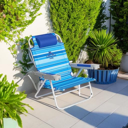 SUNNYFEEL Extra Wide 28" Low Beach Chair 5 Position Lay Flat, XL Oversized Portable Folding Camping Chairs with Cup Holder for Outdoor/Trip, Lightweight Foldable Backpack Beach Chair for Adults