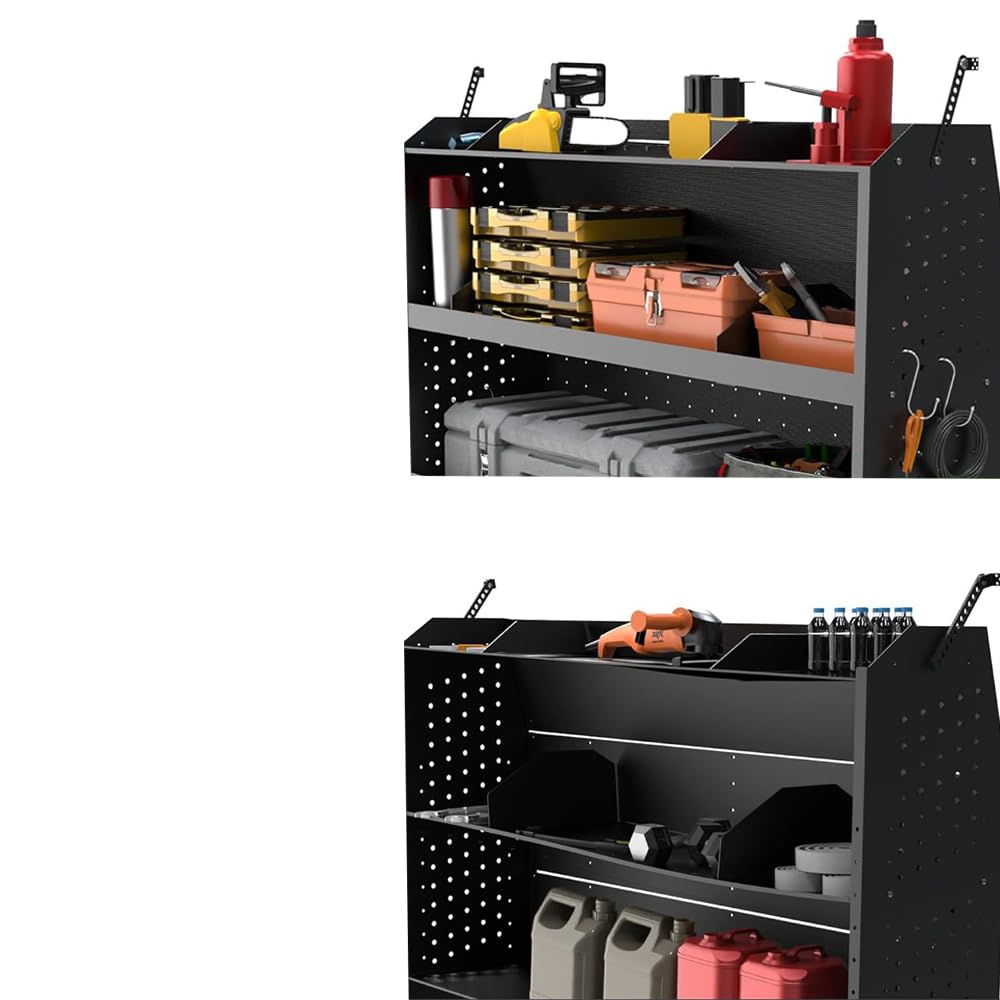WRLWY “Van Shelves for Cargo Vans – Steel Storage & Shelving System, Fits Ford Transit, RAM ProMaster, Chevy Express, Nissan NV, Sprinter – 32" W x 43" H x 13" D”