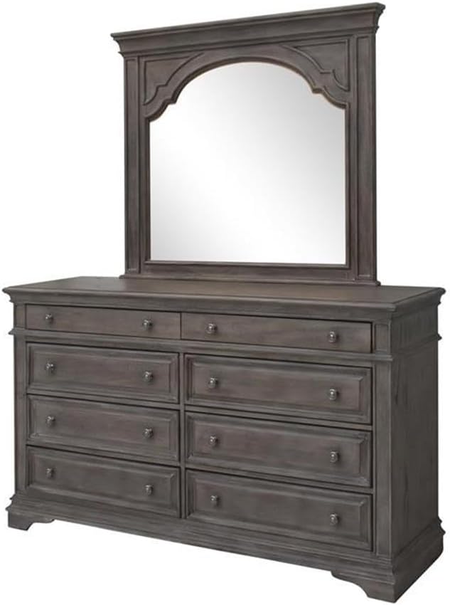 Pemberly Row King Panel Bed, Driftwood Gray Wood Frame, Upholstered Button