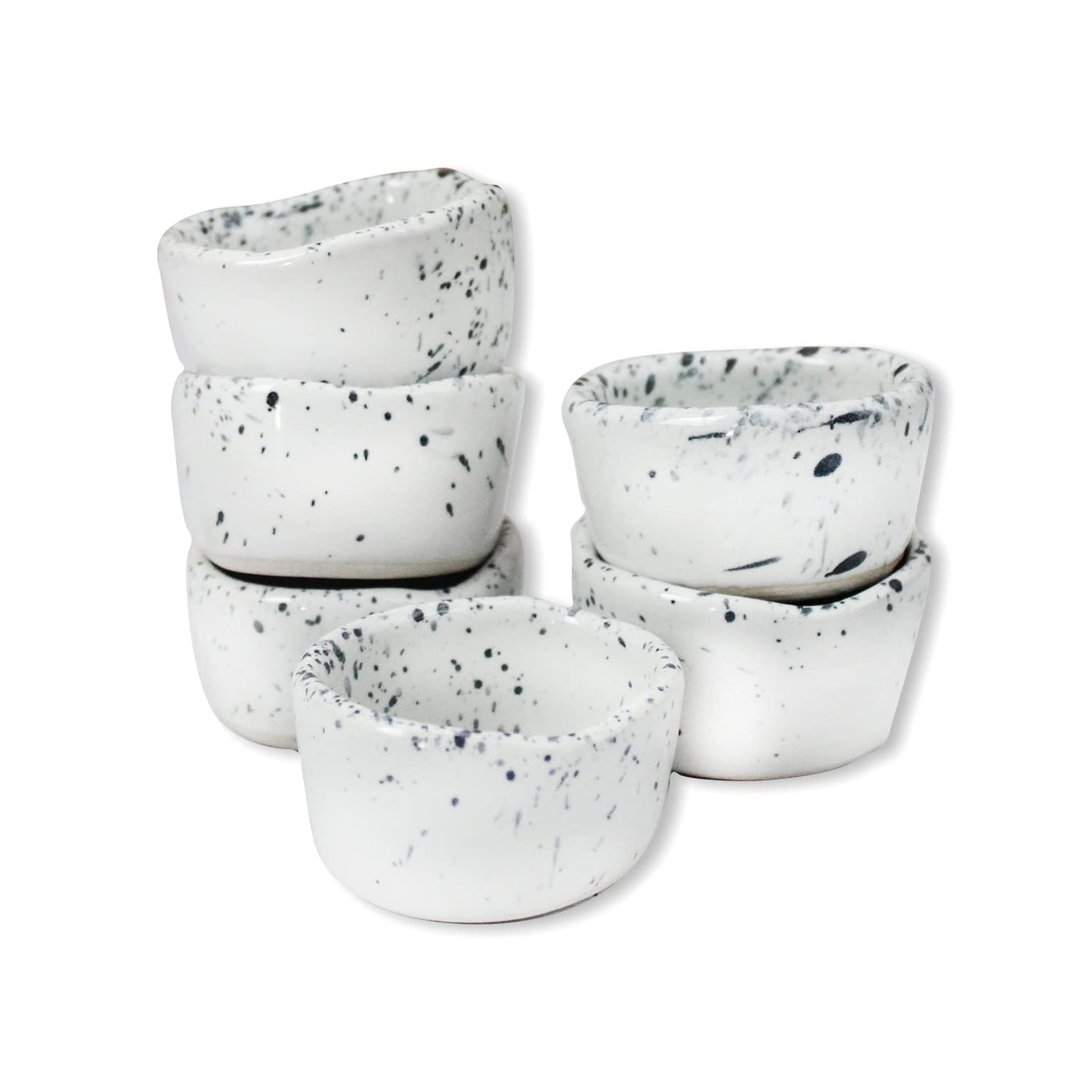 roro Ceramic Stoneware Mini Pinch Bowls Set of 6, Hand-Molded Artisanal Glossy Speckled White, Salt Pepper Spices and Seasoning - Cute and Elegant Kitchen Addition