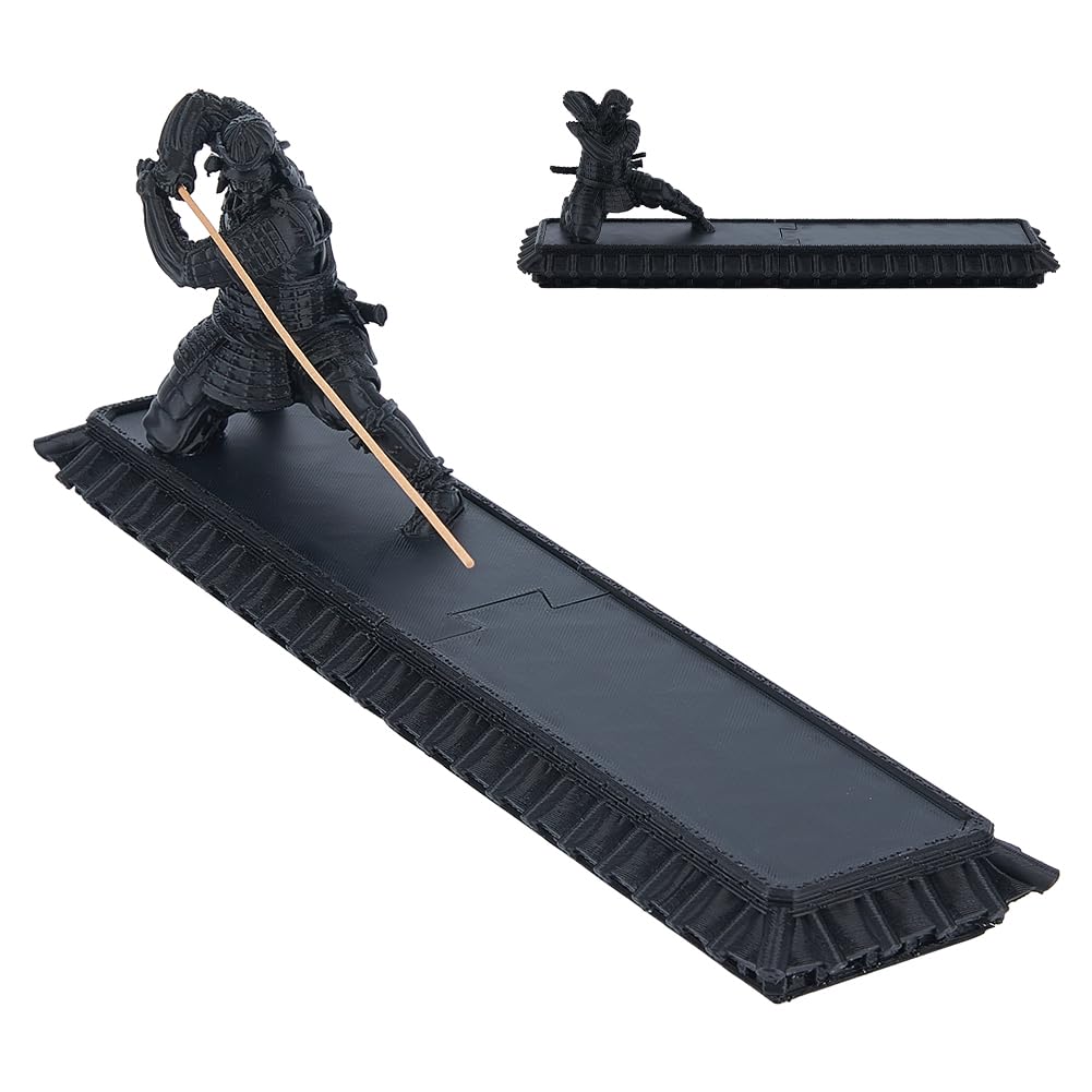 DICOSMETIC Incense Holder Samurai Incense Burner Black Incenses Holder with Storage Box Ash Catcher Warrior Incenses Burner for Aromatherapy Meditation Yoga Room Decor