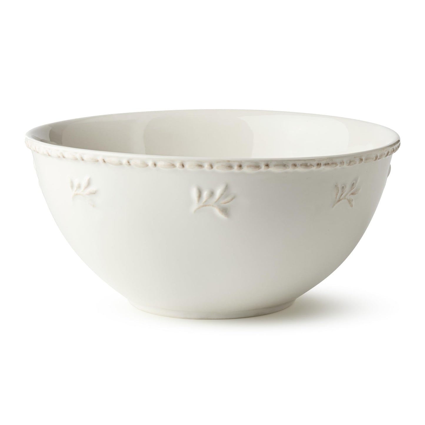 Heritage Large Mixing Bowl 10.75" – Classic Ivory Stoneware Bowl with Embossed Leaf Motif & Beaded Rim – Durable Farmhouse Kitchen Bowl for Baking, Serving & Entertaining