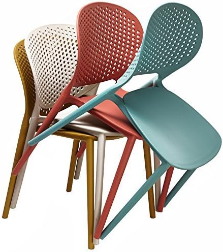 2xhome Set of 2 Patio Dining Chairs | Modern Stackable Outdoor Pool Side Chair | Weather Resistant Plastic for Yard, Porch, Balcony, Kitchen, Orange