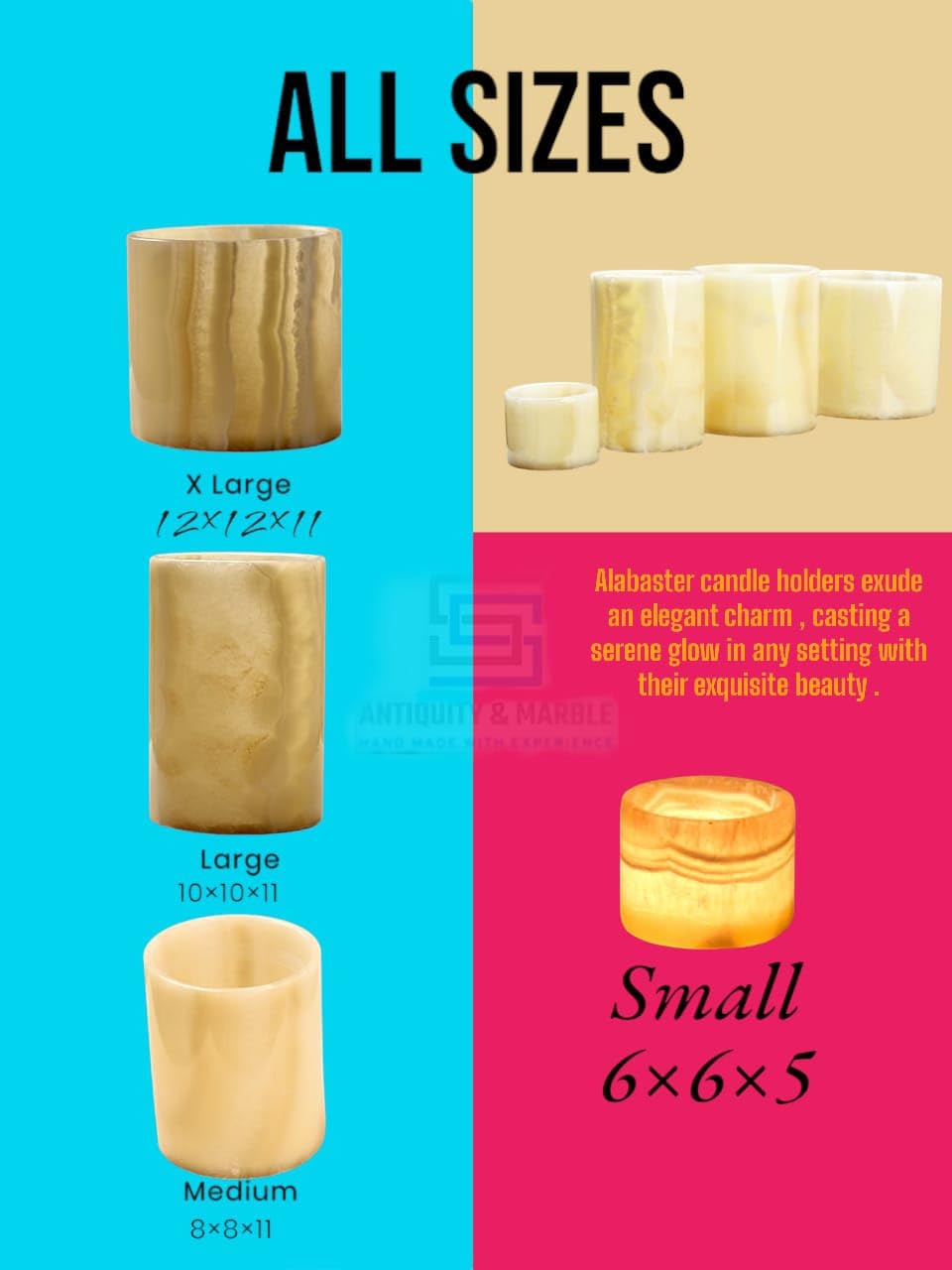 Alabaster Candle Holder Egyptian Handmade – Luxurious Tealight Holder with Soft Glow – Natural Stone for Home, Spa & Meditation – Décor Piece, Relaxing Ambience Multiple Sizes.(Small)