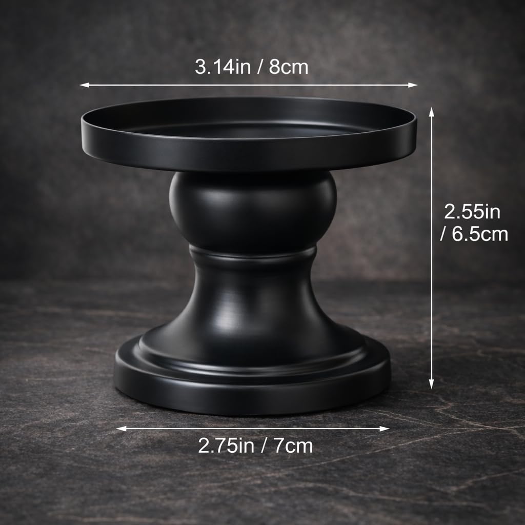 Matte Black Iron Pillar Candle Holders, 2pcs Reversible Design for Pillar & Taper Candles, Living Room Dining Table Fireplace Decor, Meditation, De-Stress, Romantic Ambiance